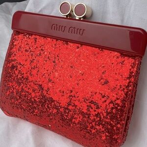 NWOT Miu Miu Red Glitter Clamshell Clutch